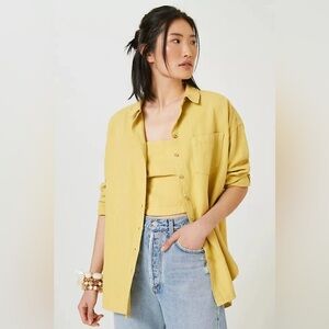 Anthropologie Pilcro Oxford Tunic Buttondown Chartreuse Long Sleeve Shirt XXS